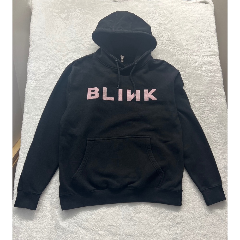 Black BLINK Pullover Hoodie Sweatshirt‎ Pink Lettering Casual Comfy sz Lg
